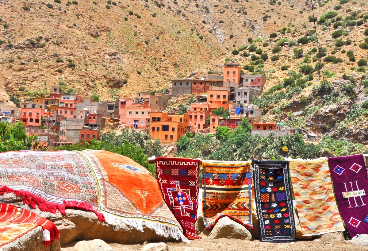Traditional colorful Berber Village in Atlas Mountains, near Marrakesh, Morocco.