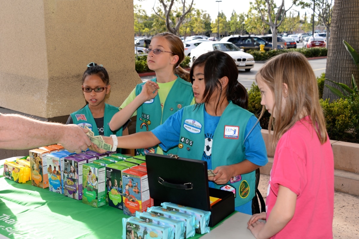 Irvine, CA - February 15, 2013: Girl Scout cookie booth sale