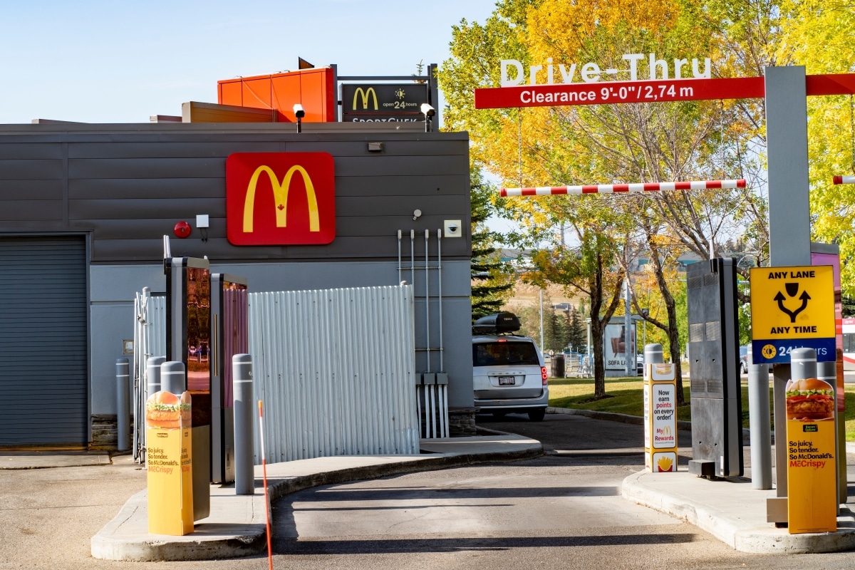 Calgary, Alberta, Canada - September 27, 2022 : A Mcdonald's Fast Food Restaurant drive thru