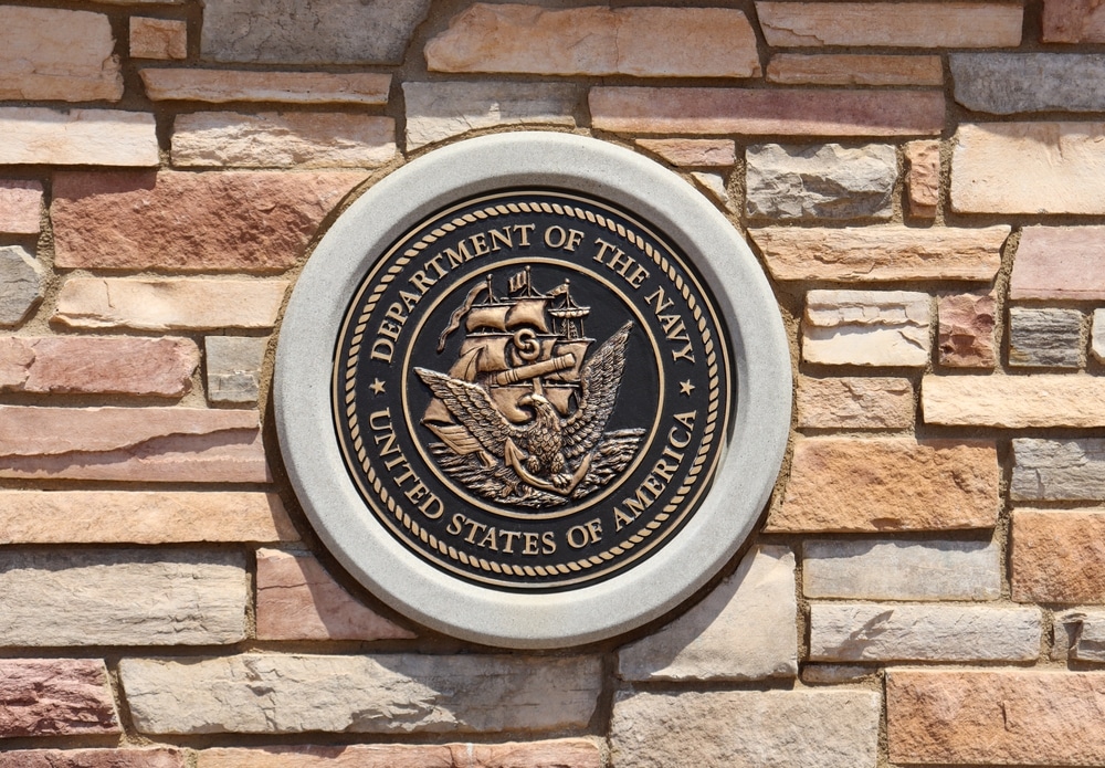 The Department of the Navy seal on a wall at the Miramar National Memorial Park in San Diego, California