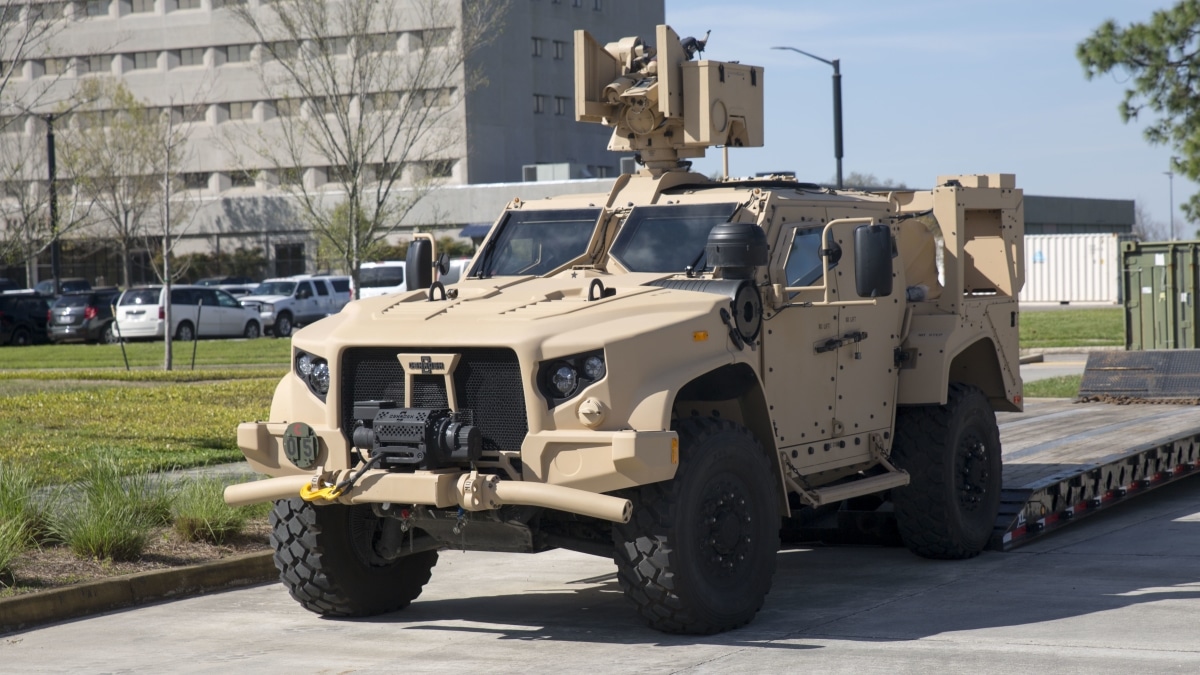 The Joint Light Tactical Vehicle is showcased for Marines after an executive brief at Marine Forces Reserve
