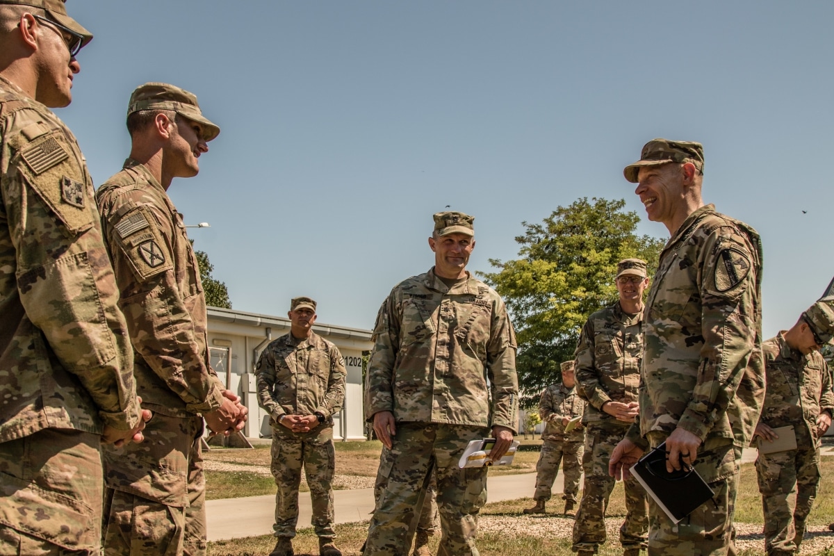 Brig Gen. Brett Sylvia, 1st Cavalry Division forward commander of rotational forces, visits the command teams of Army rotational units