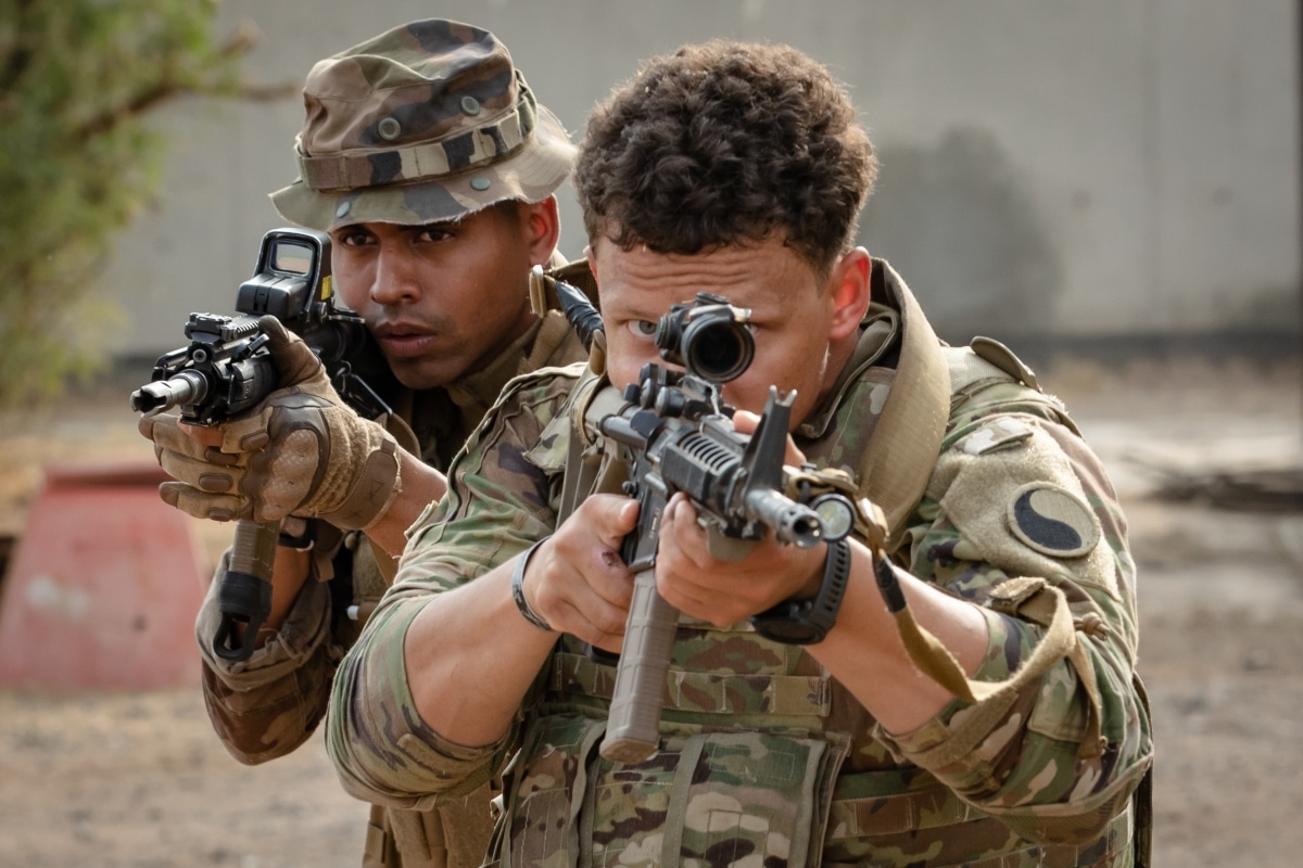 U.S. National Guard Soldiers assigned to Task Force Red Dragon, Combined Joint Task Force - Horn of Africa (CJTF-HOA), and members of the 2nd Foreign Parachute Regiment with the French Forces in Djibouti