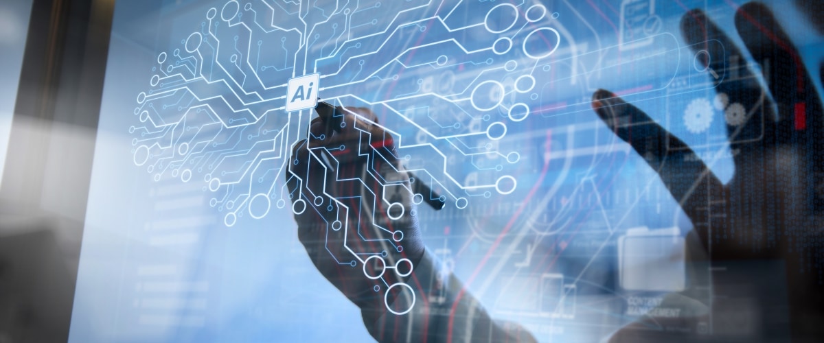 Artificial Intelligence (AI),machine learning with data mining technology on virtual dachboard.Double Exposure,Businessman hand working concept. Documents finance graphic chart.