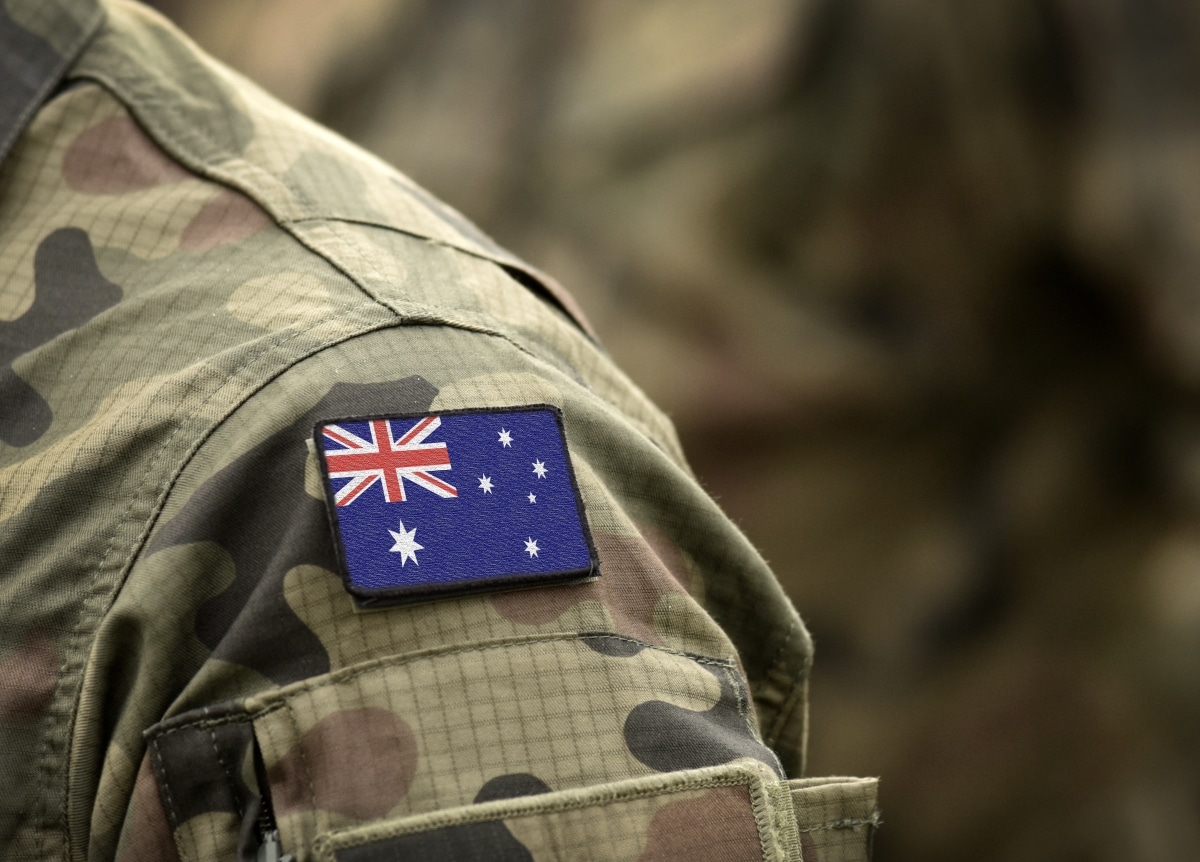 Flag of Australia on military uniform (collage).