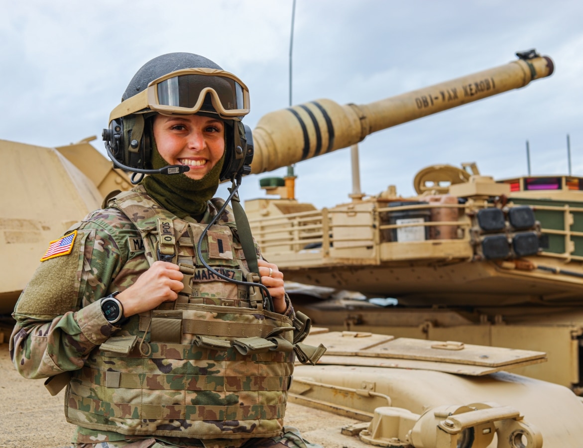 U.S. Army 1st Lt. Lauren Martinez, a tank platoon leader with Alpha Company “Orphans,” 2nd Battalion, 34th Armored Regiment, 1st Armored Brigade Combat Team