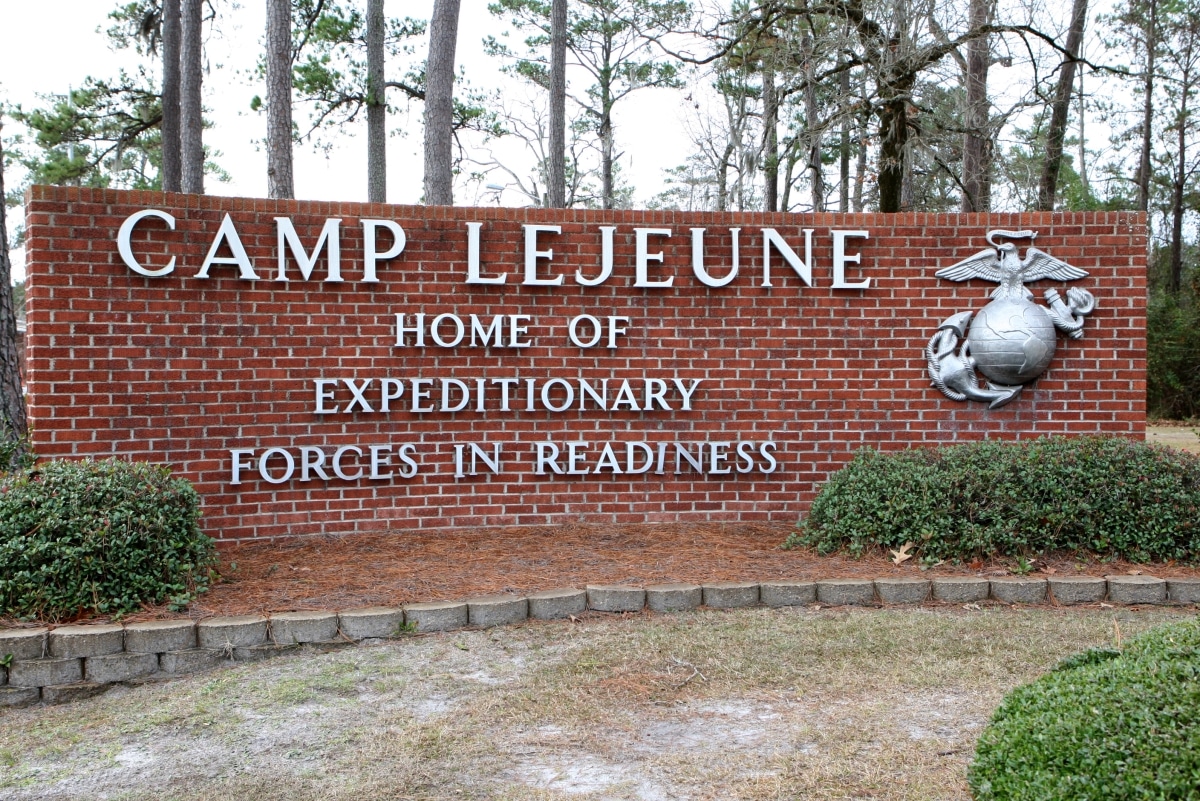 A welcome sign stands outside of the Holcomb Gate on Marine Corps Base (MCB) Camp Lejeune, North Carolina, Jan. 8, 2008. MCB Camp Lejeune has been noted as the Home of the Expeditionary Forces in Readiness; directly supporting the II Marine Expeditionary Force.