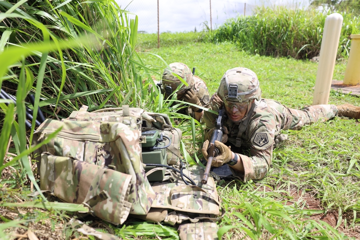 SCHOFIELD BARRACKS, Hawaii – 2nd Lt. Joe Larouche, mission commander for the 11th Cyber Battalion’s Expeditionary Cyber-Electromagnetic Activities Team-01, communicates