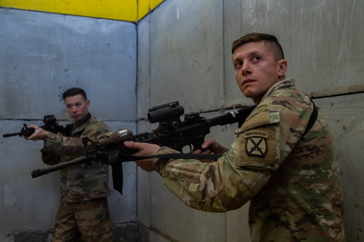 Soldiers from 3rd Special Forces Group (Airborne) train Soldiers from 1st Brigade Combat Team, 10th Mountain Division on close quarter battle operations May 18, 2023