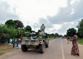 KARTIAK,SENEGAL-SEPT 18:military tank patrols the ritual of Boukoutt of Initiation ceremony