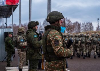 Kazan, Russia. 08 November 2021. Soldiers of peacekeeping forces at the exercises. Russian Army. Army exercises of Collective Security Treaty Organization countries