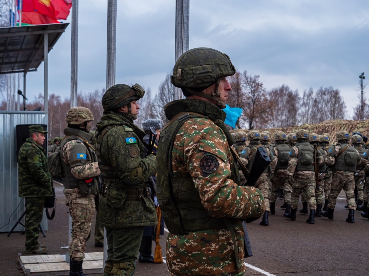 Kazan, Russia. 08 November 2021. Soldiers of peacekeeping forces at the exercises. Russian Army. Army exercises of Collective Security Treaty Organization countries