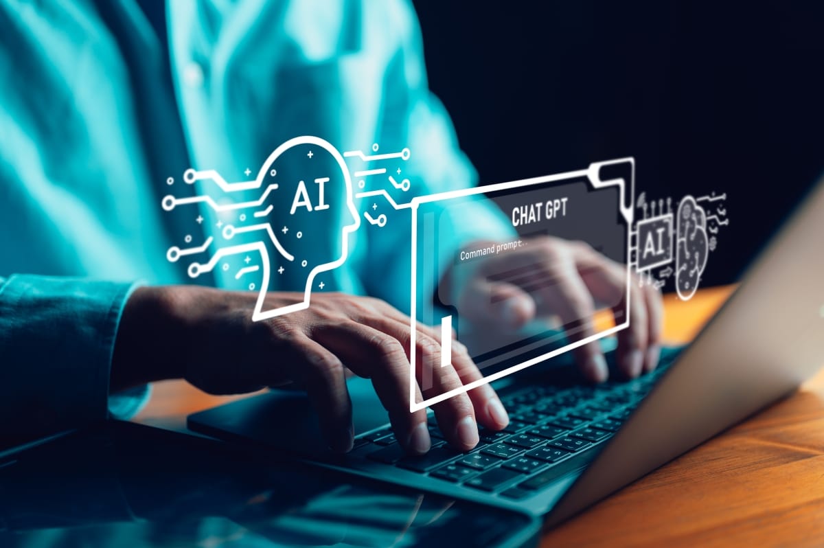 ChatGPT Chat with AI, Artificial Intelligence. man using technology smart robot AI, artificial intelligence by enter command prompt for generates something, Futuristic technology transformation.