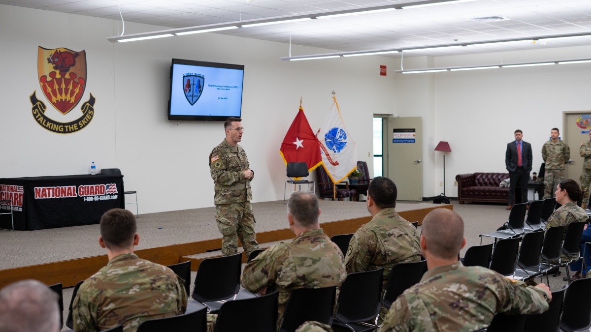 Cyber Shield 22, Brig. Gen. David Hall, National Guard Assistant for Army National Guard Aviation, speaks at the Final Planning Conference at Professional Education Center.