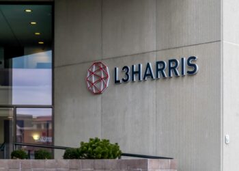 Rochester, New York, USA - March 3, 2020: L3Harris sign at the entrance of its office building in Rochester, New York, USA. L3Harris Technologies (L3Harris) is an American technology company.