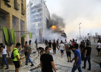 August 8, 2020: Protesters in Beirut Downtown after the tragic explosion happened in Port of Beirut on August 4, 2020 - Beirut Lebanon