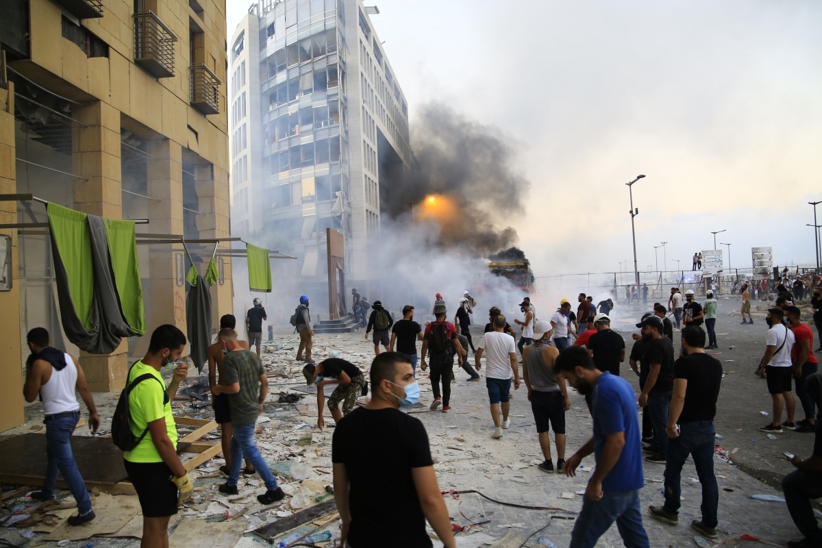 August 8, 2020: Protesters in Beirut Downtown after the tragic explosion happened in Port of Beirut on August 4, 2020 - Beirut Lebanon
