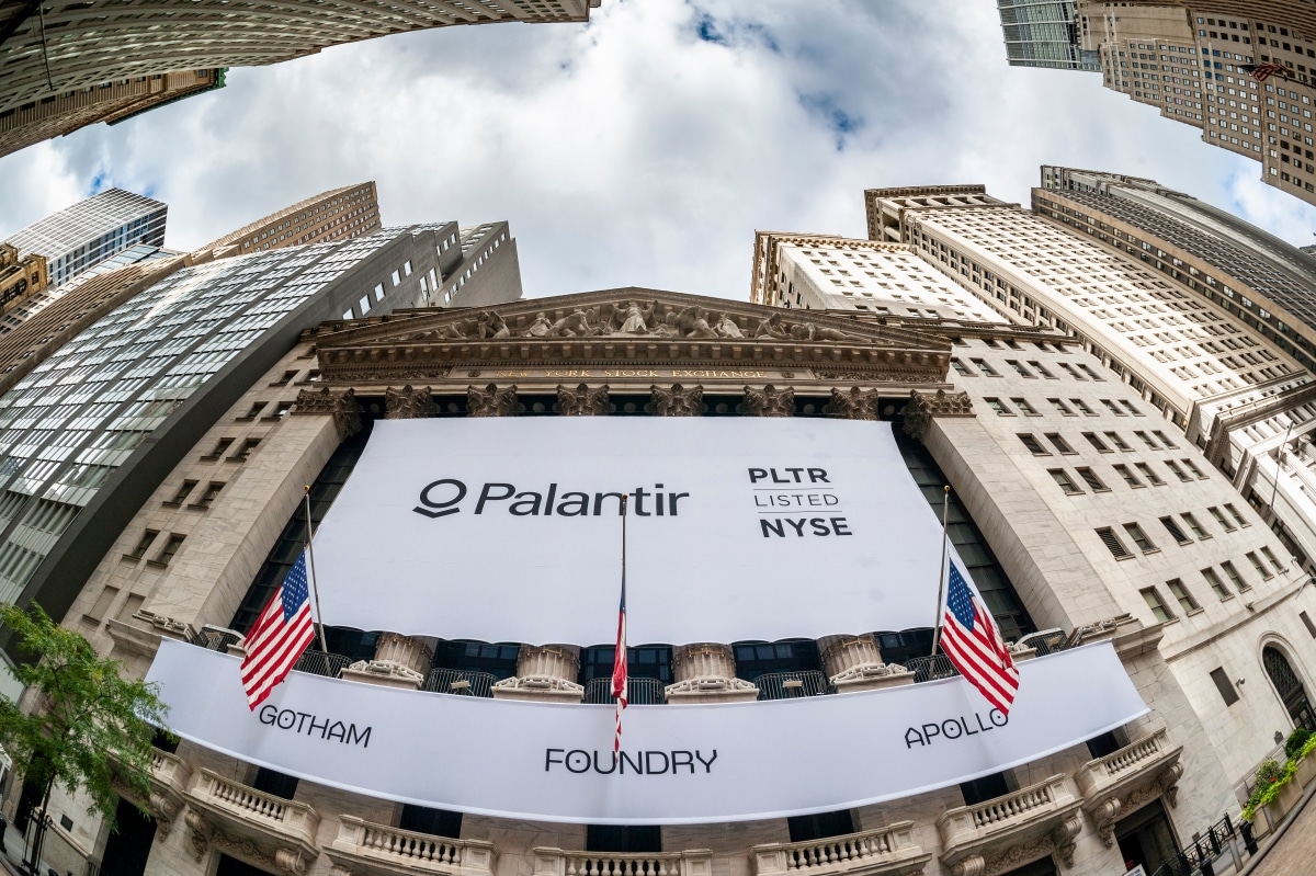 New York NY/USA-September 30, 2020 The New York Stock Exchange is decorated for the initial public offering of Palantir Technologies