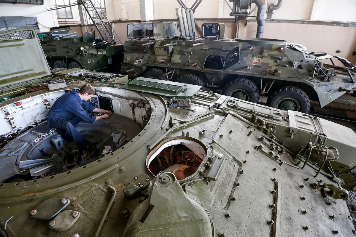 Repair of heavy military equipment at a plant in Kyiv, Ukraine. August 2015