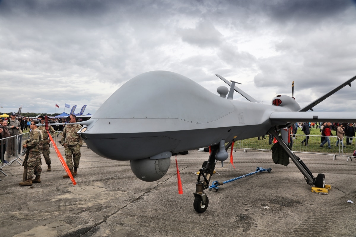 OSTRAVA, CZECHIA - SEPTEMBER 17, 2022: U.S. Air Force General Atomics MQ-9 Reaper unmanned combat aerial vehicle