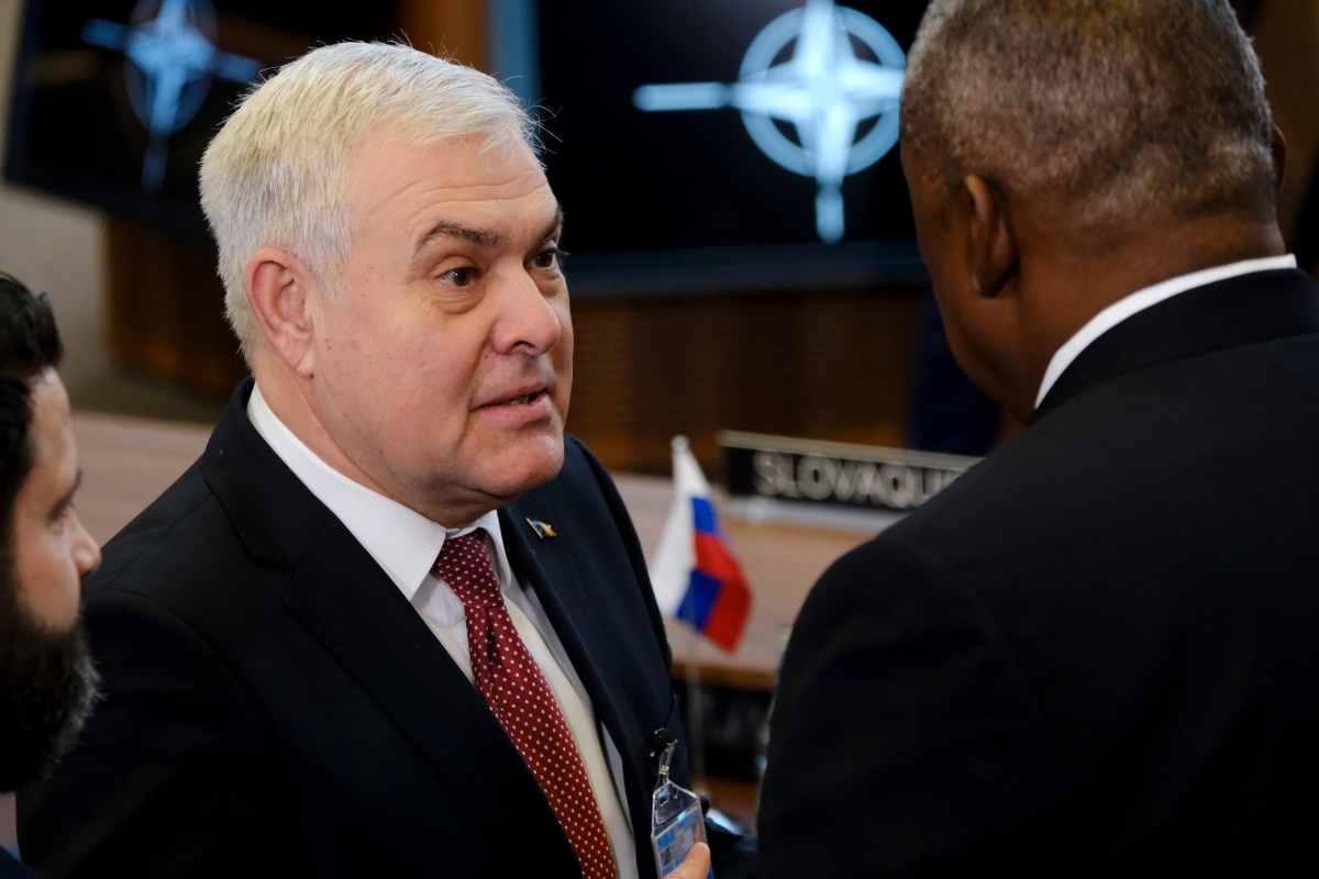 US Secretary of Defense Lloyd Austin arrives for a two-day meeting of the alliance's Defence Ministers at the NATO headquarters in Brussels, Belgium on Feb. 15, 2023.