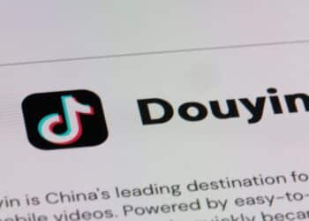 Shanghai,China-March.22th 2023: close up Douyin App brand logo icon on official website. Mainland Chinese counterpart of TikTok