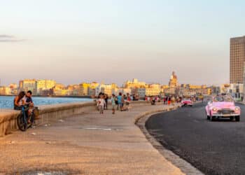 03. 03. 2020. Havana, Cuba. Sunset over the streets of the vibrant city along the sea side road also know as El Malecon.