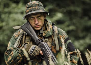 russian paratrooper airborne infantry in the forest