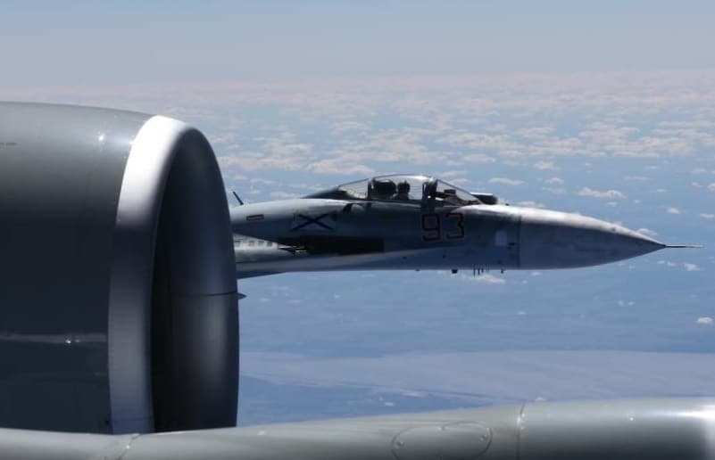 A U.S. RC-135U flying in international airspace over the Baltic Sea was intercepted by a Russian SU-27 Flanker June 19, 2017. Due to the high rate of closure speed and poor control of the aircraft during the intercept