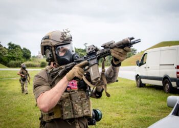 OKINAWA, Japan – A Green Beret with 1st Battalion, 1st Special Forces Group (Airborne) moves through the last covered and concealed position during an assault on an objective, May 2021. Chemical, Biological, Radiological, Nuclear, and Explosives scenarios prepare the unit for contingency operations in the Pacific theatre. (U.S. Army Courtesy Photo by 1st Special Forces Group (Airborne))