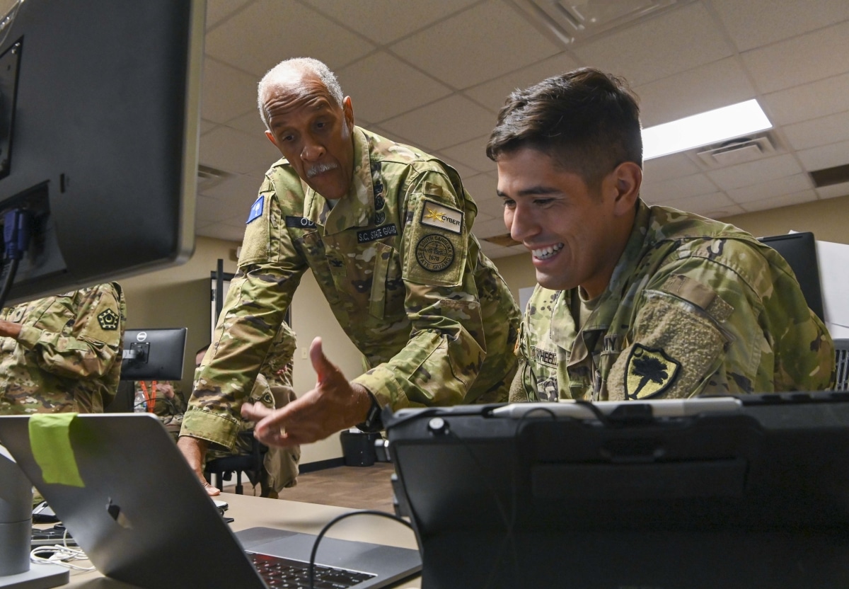 U.S. Army National Guard Soldiers from the South Carolina National Guard Defense Cyber Optic Element (DCOE), under the state communication office, participated in Cyber Shield 21, the Department of Defense's largest unclassified cyber defense exercise, from July 10-24, 2021. (U.S. Army National Guard photo by Sgt. Tim Andrews)