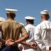 US Navy sailors from the back. US Navy army.