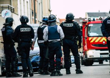 Reims France May 18, 2019 View of the French National Police in intervention against the rioters during protests of the Yellow Jackets in the streets of Reims on saturday afternoon