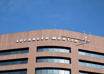 ARLINGTON, VA, USA - SEPTEMBER 21, 2019: LOCKHEED MARTIN brand logo sign at office location