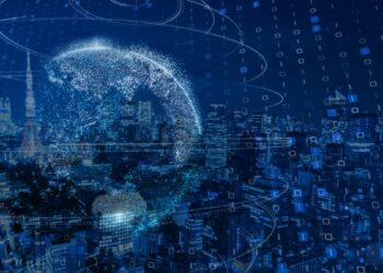 Business infographics set with different diagram illustration. Data visualization elements, marketing charts and graphs. 5G and AI technology background. 3D illustration. Bokeh for creating distance.