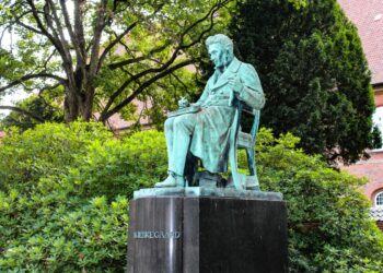 Copenhagen, Denmark - August 13, 2022: Statue of theologian and philosopher Kierkegaard in Copenhagen, Denmark