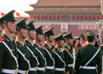 BEIJING - MAY 1: Chinese soldiers on celebration of May 1 Day, 2010 in Beijing, China. Here officers inspect soldiers.