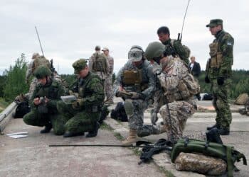 Paratroopers from Lithuania, Estonia, the U.S. and Latvia, participate in a Baltic forces regional training event at Military Base Adazi, Latvia