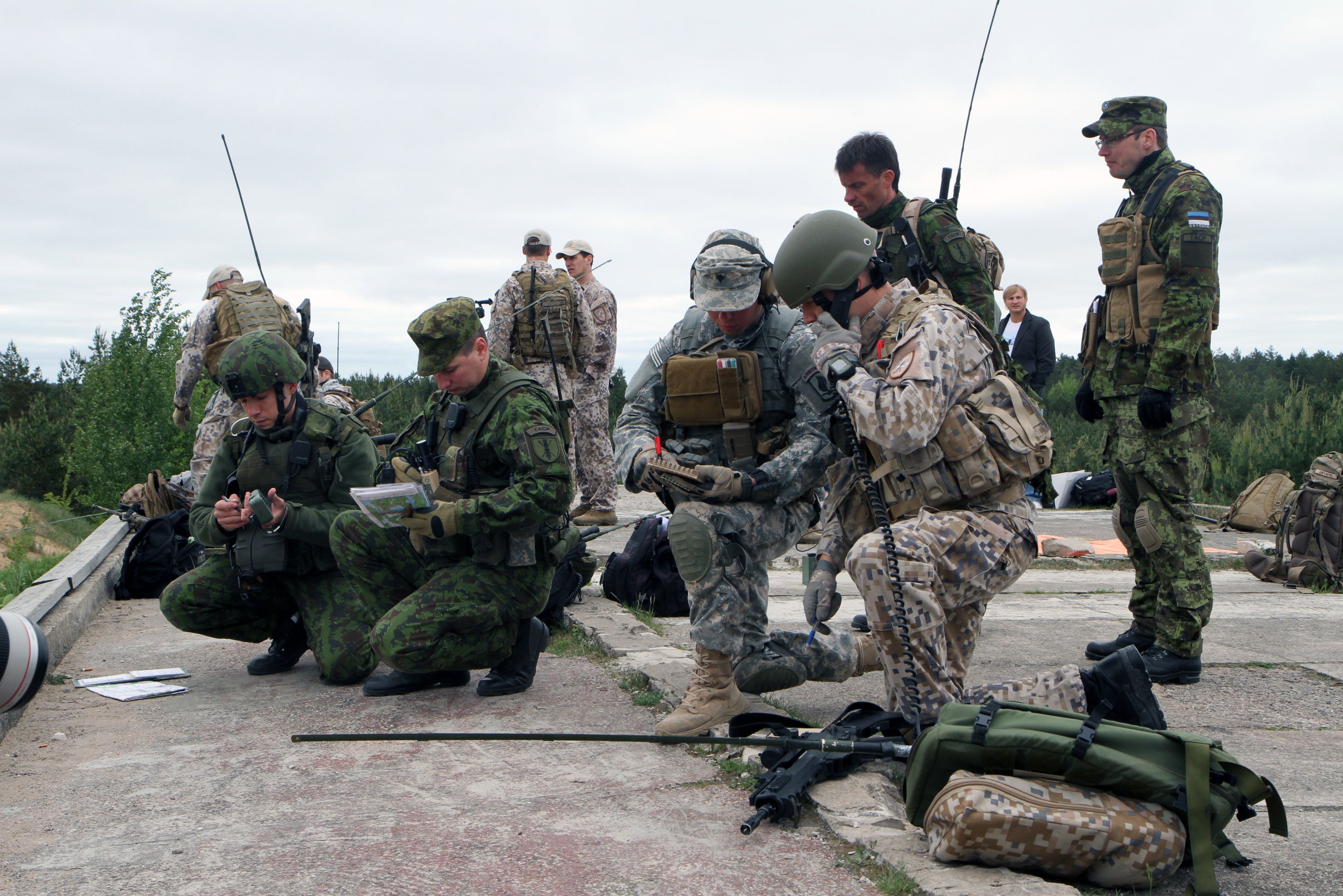 Paratroopers from Lithuania, Estonia, the U.S. and Latvia, participate in a Baltic forces regional training event at Military Base Adazi, Latvia