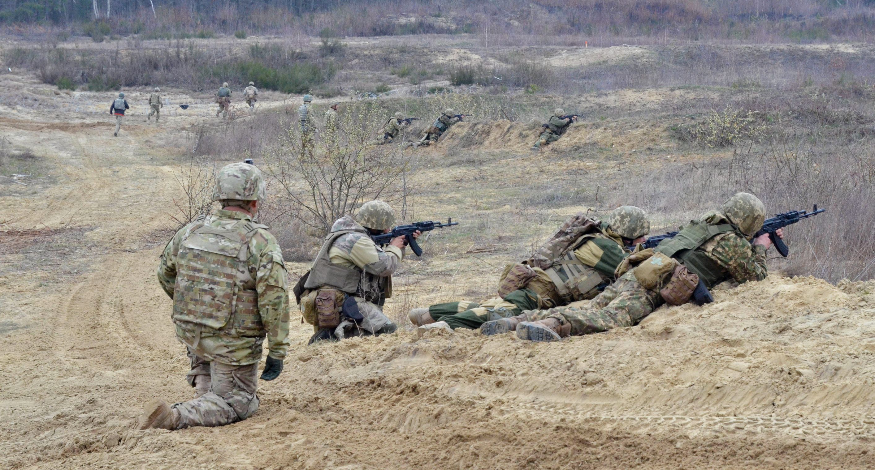 Soldiers with the 3rd Battalion, 15th Infantry Regiment, 2nd Infantry Brigade Combat Team, 3rd Infantry Division along with soldiers with the Ukrainian army conduct defensive operations