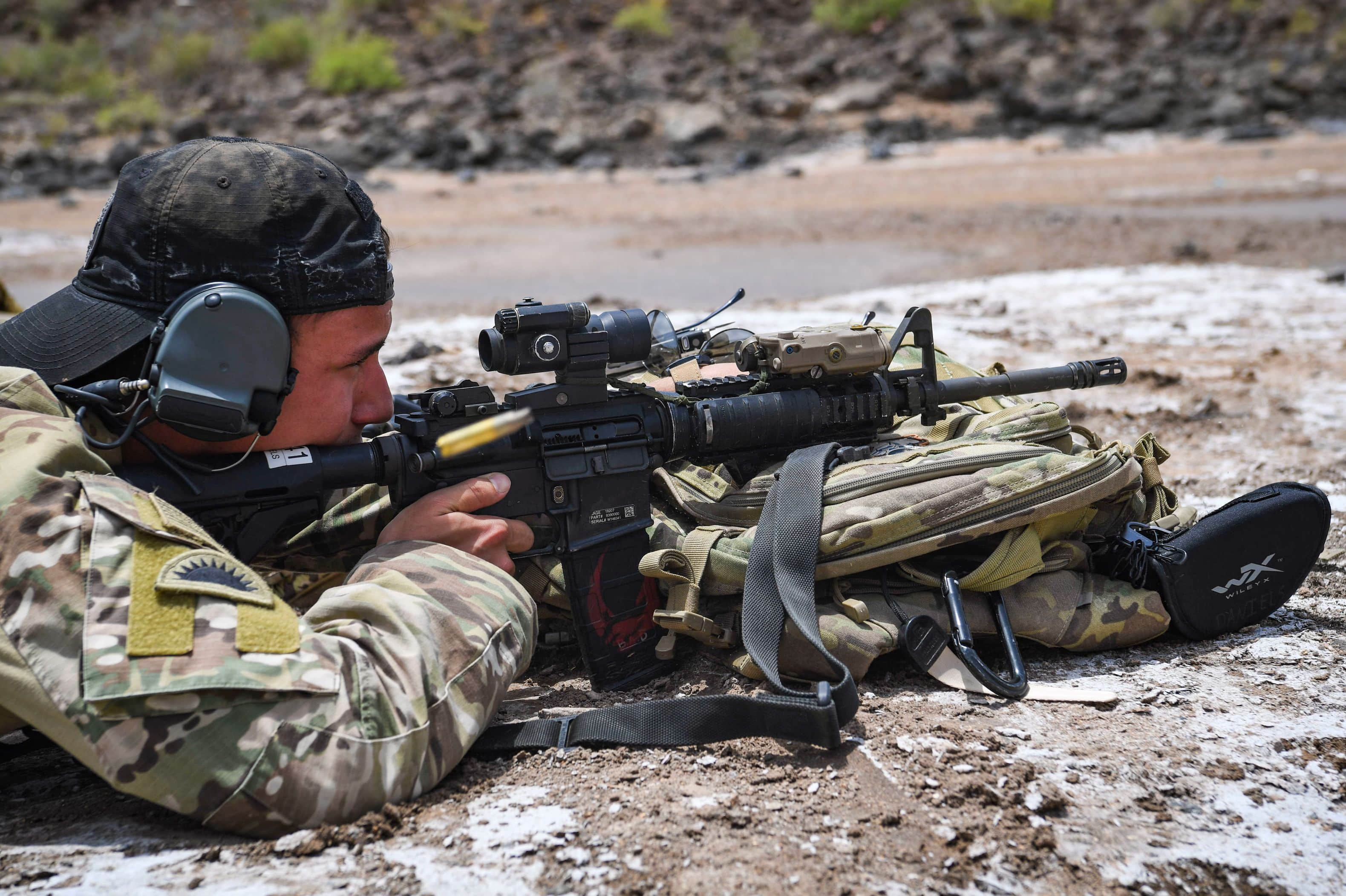 U.S. Army Spc. Bradley Daniels, sniper, from the Site Security Platoon, Task Force Guardian, assigned to Combined Joint Task Force - Horn of Africa