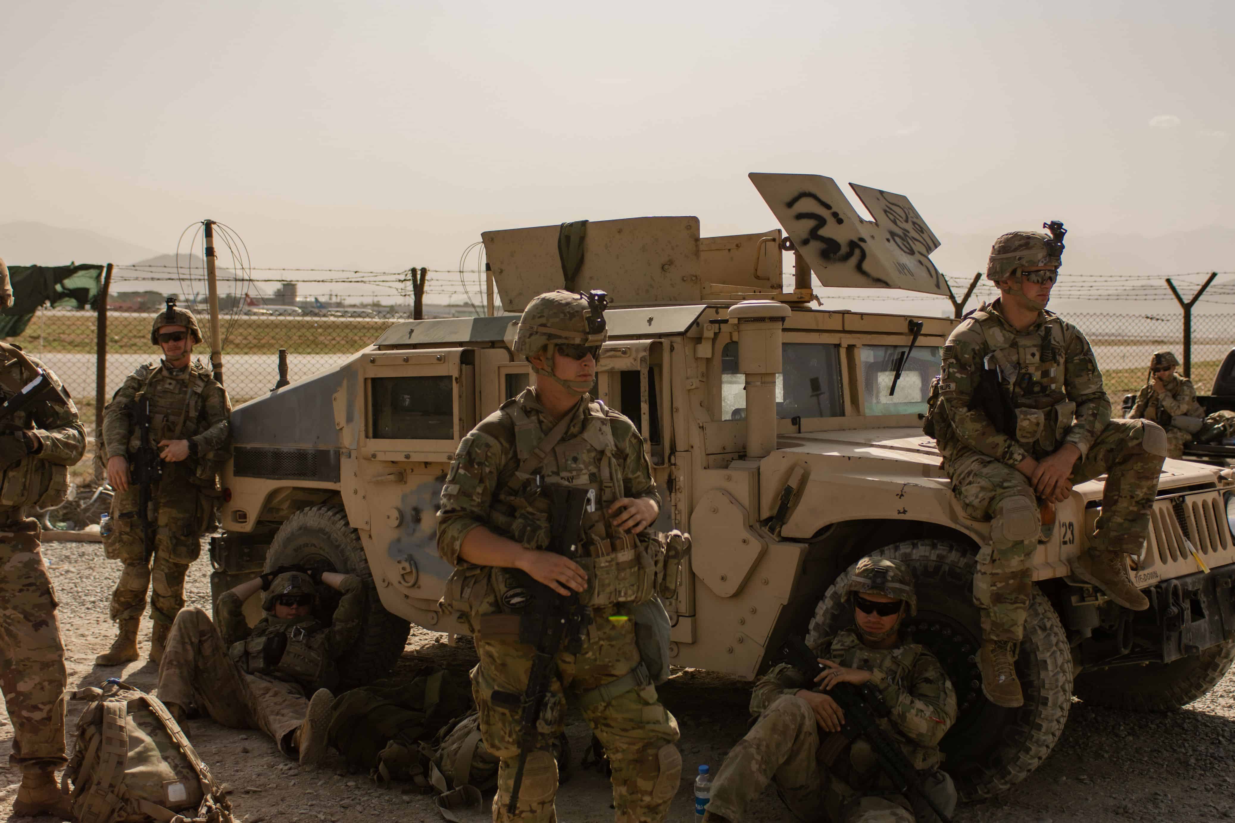National Guard Soldiers assigned to the Minnesota-based 34th Infantry Division provide security late August in Kabul, Afghanistan.