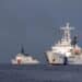 (From right) Japan Coast Guard Vessel Akitsushima (PLH 32) and U.S. Coast Guard Cutter Stratton (WMSL 752) conduct a trilateral engagement with the Philippine Coast Guard in the South China Sea