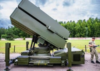 Siauliai Lithuania 2022-07-06 NASAMS is a distributed and networked short- to medium-range ground-based air defense system. Developed by Kongsberg Defence Aerospace and Raytheon.
