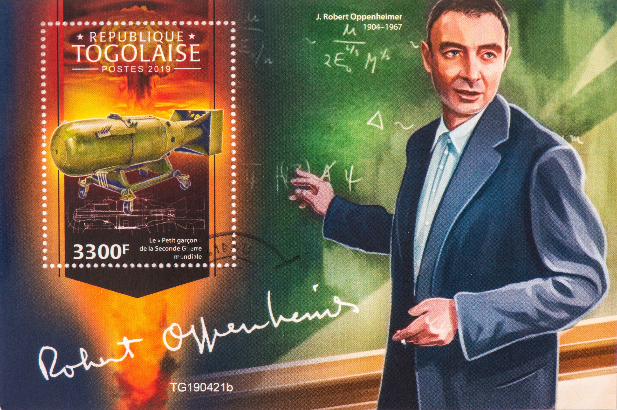 J. Robert Oppenheimer - Nuclear Atomic Manhattan Science. - Stamp Souvenir Sheet of Togo - 2019. Bangkok-Thailand, September 9, 2022.