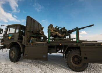 An air defense unit of the Ukrainian Armed Forces, called drone hunters, in position near Ukraine's northern border, February 2023