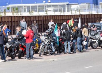 Shymkent, KAZAKHSTAN - APRIL 23, 2016: Bikes on the Opening of biker season in Shymkent, APRIL 23, 2016