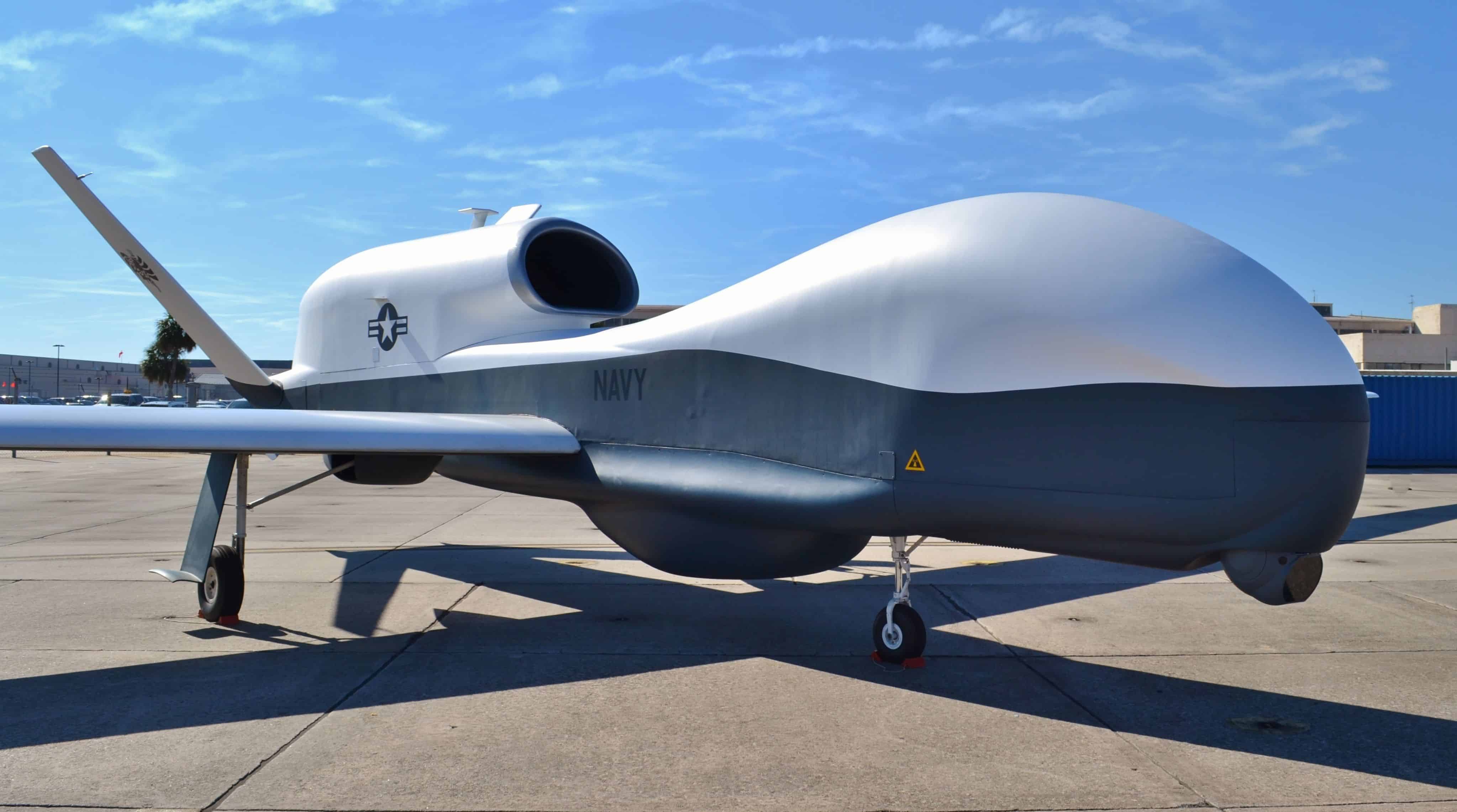 Jacksonville, Florida, USA - October 26, 2014: The U.S. Navy's MQ-4C Triton surveillance drone, also known as a UAV/UAS/unmanned aerial vehicle/BAMS, at a naval base in Jacksonville, Florida