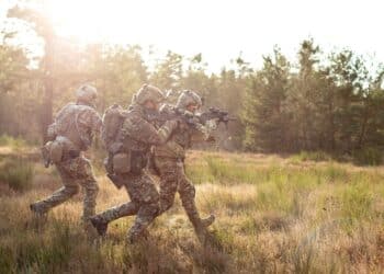 Ukrainian Special Operations Forces and U.S. Army Special Forces Soldiers assigned to 10th Special Forces Group (Airborne) move across an objective during exercise Combined Resolve XI at the Joint Multinational Readiness Center in Hohenfels, Germany, December 10, 2018.