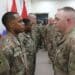 Soldiers of the 184th Sustainment Command are promoted to the rank of sergeant at Camp Arifjan, Kuwait, July 13, 2019. (U.S. Army National Guard photo by Sgt. Ashley Breland)